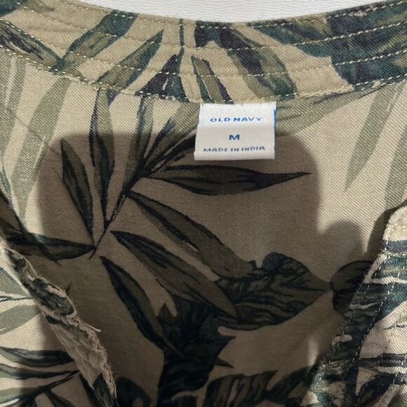 Old Navy Women's Green Tropical Split Neck Half Button Long Sleeve Blouse Medium - Picture 4 of 8